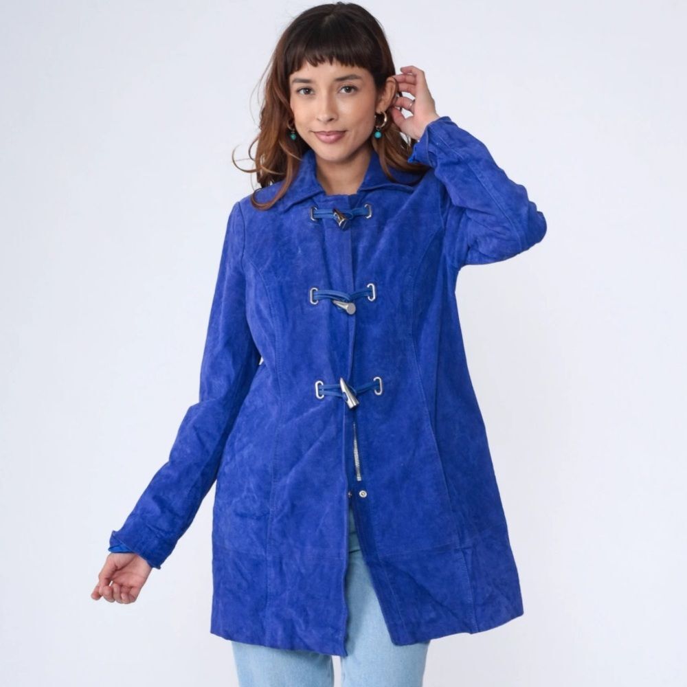 Bradley Bayou 100% Suede Leather Blue Trench Coat VTG Women’s XS